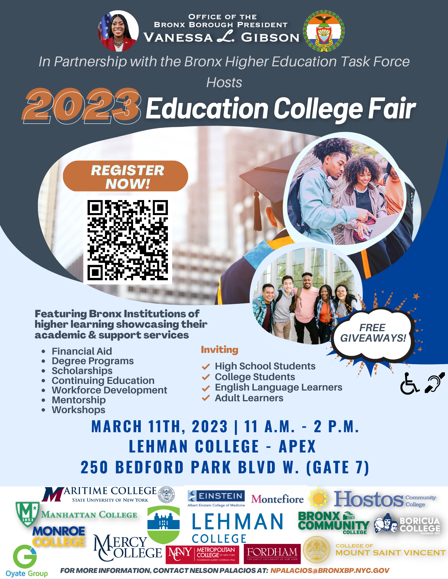 A flyer for a college fair on March 11, 2023 - visit https://www.eventbrite.com/e/2023-education-college-fair-tickets-546100640717 to register.