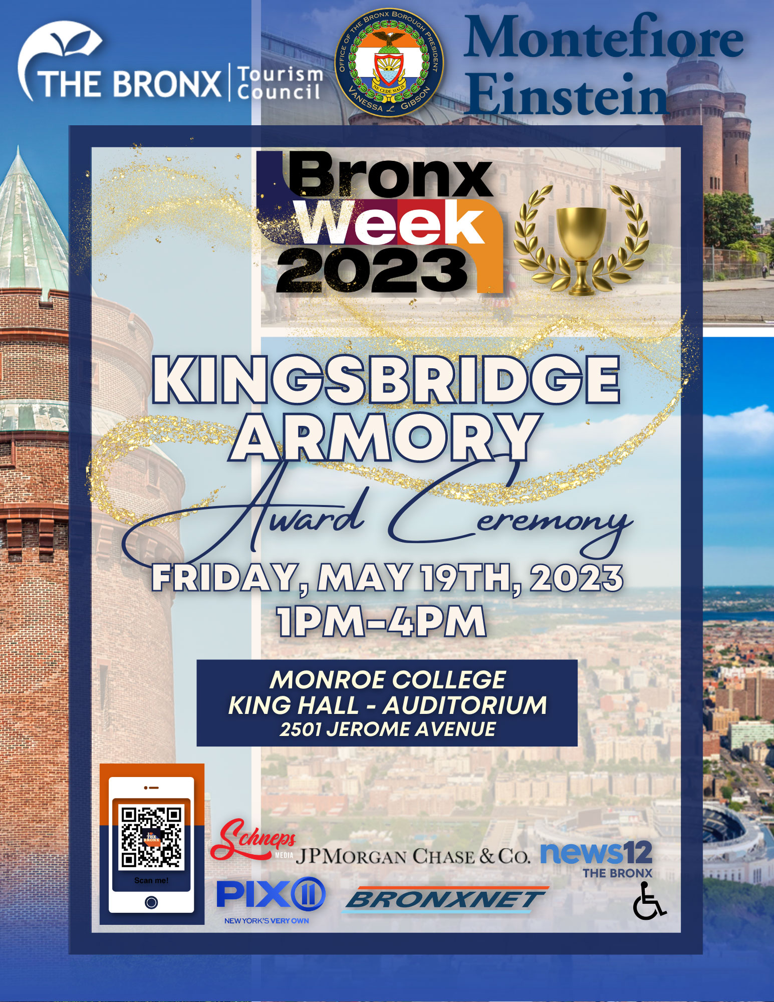 Flyer for a Kingsbridge Armory Award Ceremony as part of Bronx Week on May 19, 2023.
