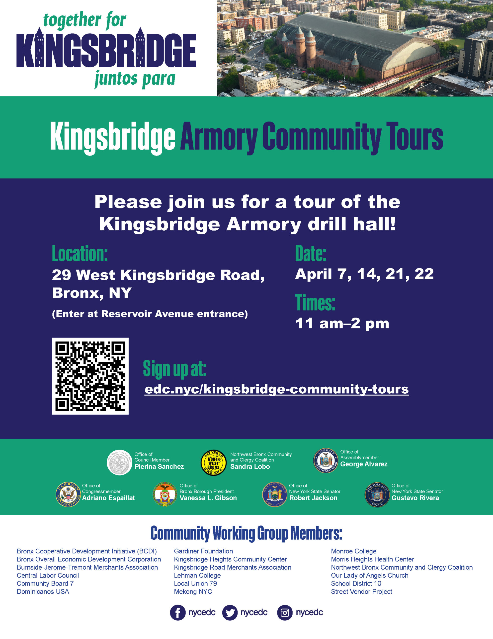 Flyer for Kingsbridge Armory Community Tours