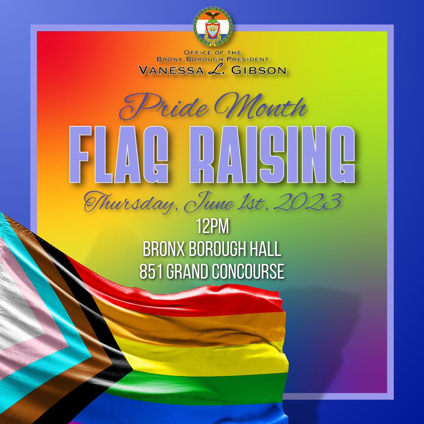 A flyer for the Pride Month Flag Raising on June 1 at 12 PM.