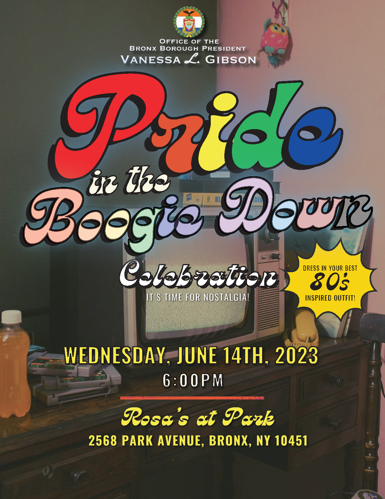 A flyer for the Pride in the Boogie Down Celebration on June 14, 2023 at 6 PM