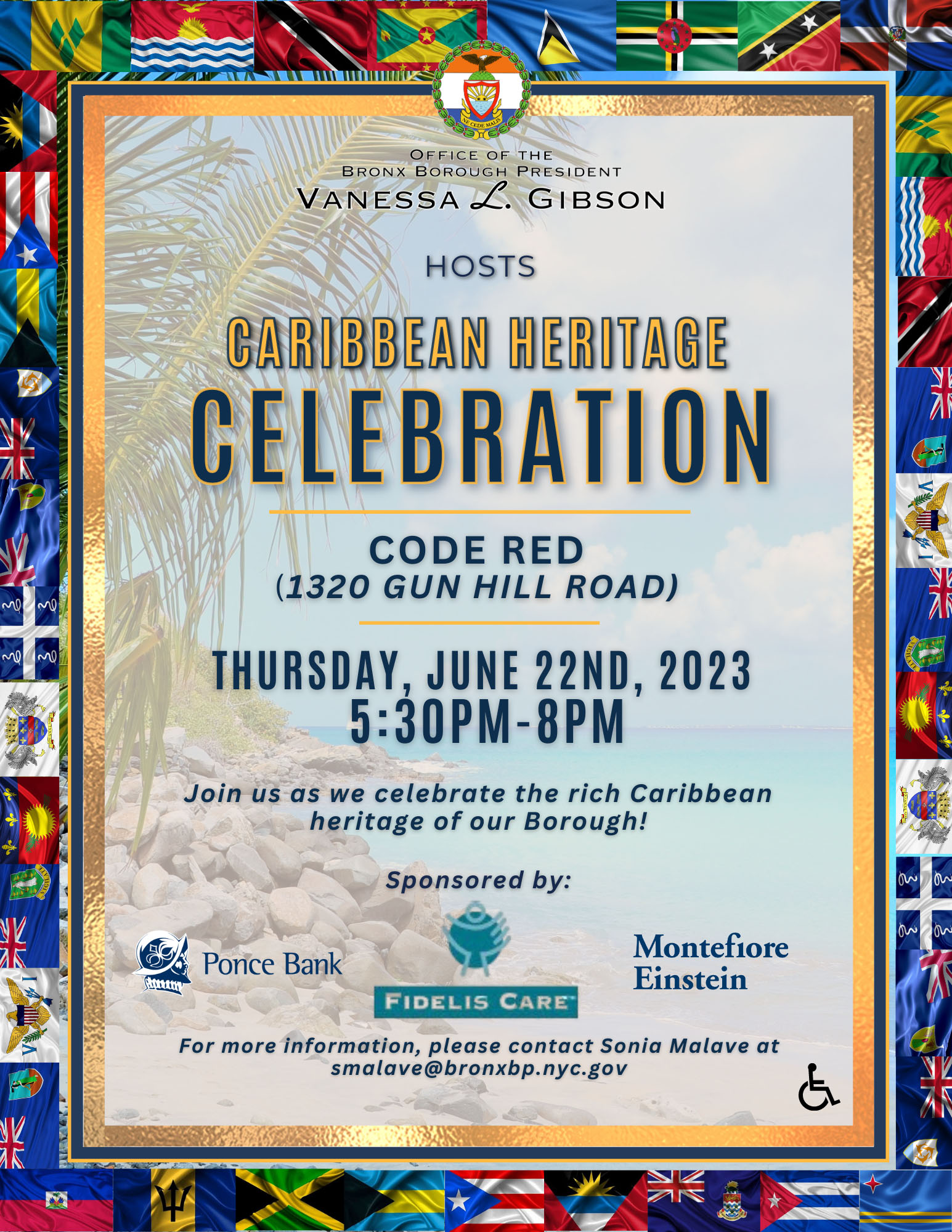 A flyer for BP Gibson's Caribbean Heritage event on June 22, 2023.