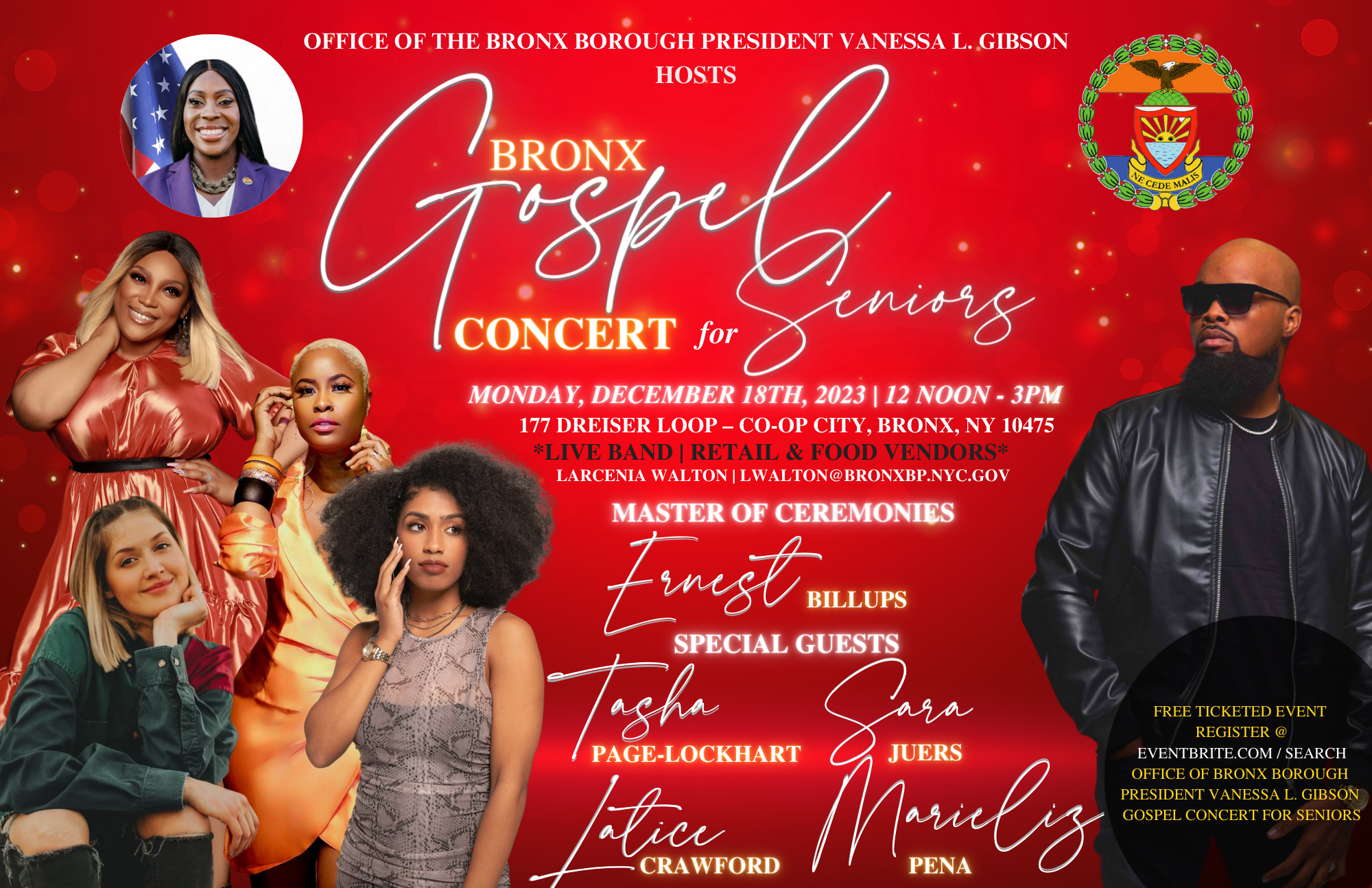A flyer for the Bronx Gospel Concert for Seniors on December 18, 2023.